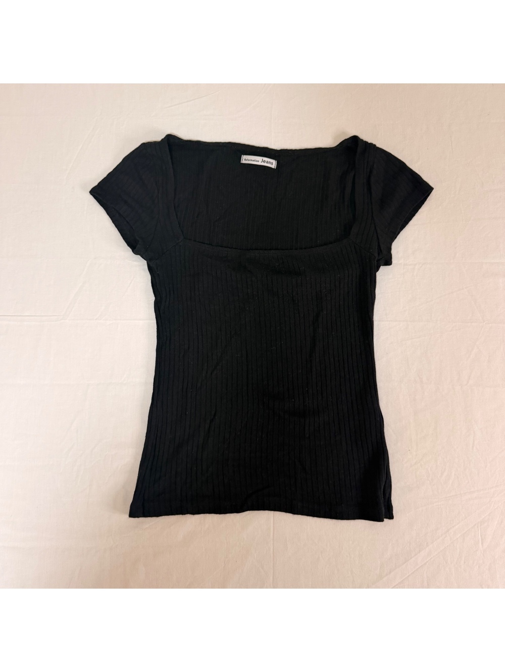 Reformation Jeans Black Ribbed Short Sleeve Top